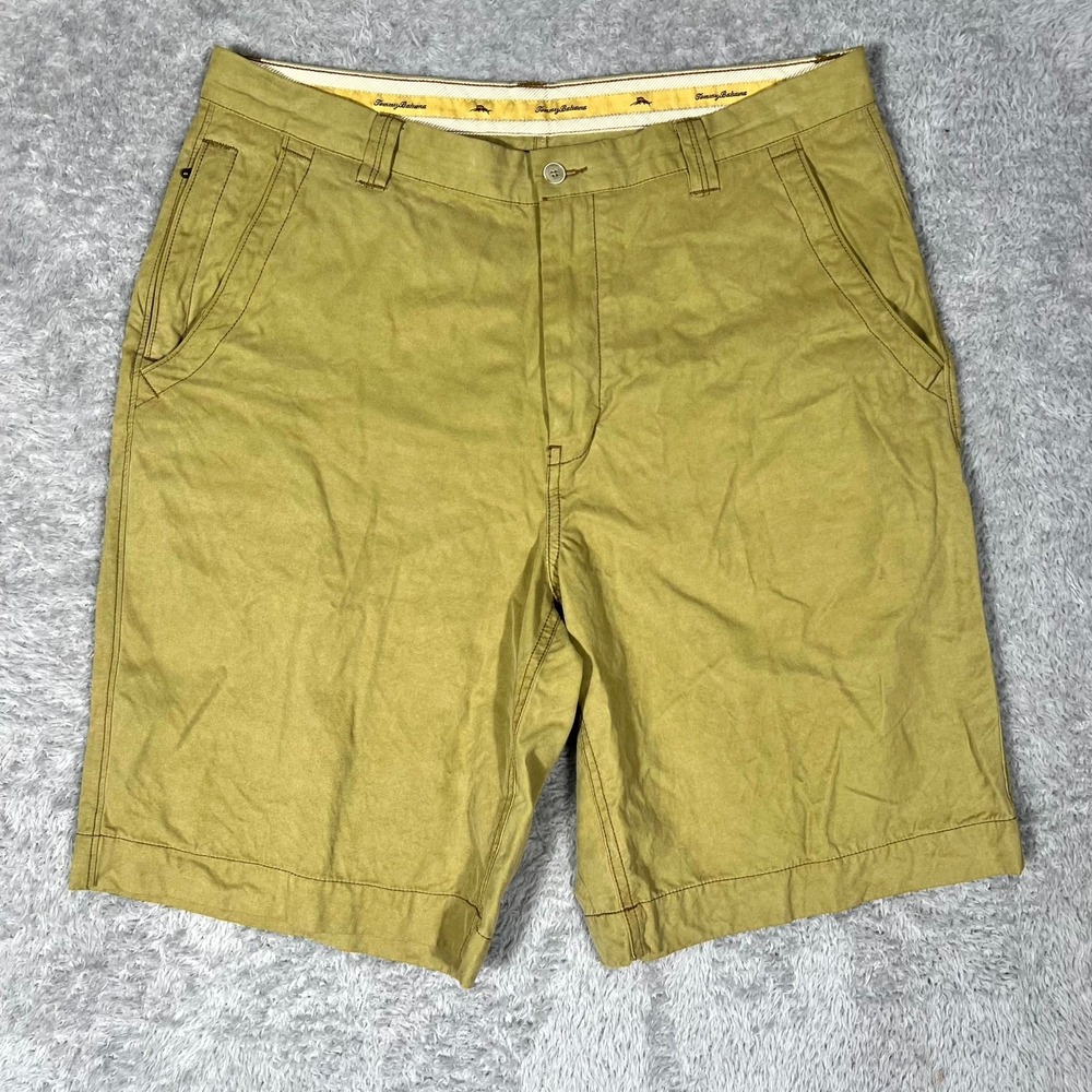 Tommy Bahama Chino Shorts Mens 35 Olive Green Cotton Performance Beach‎ Wear